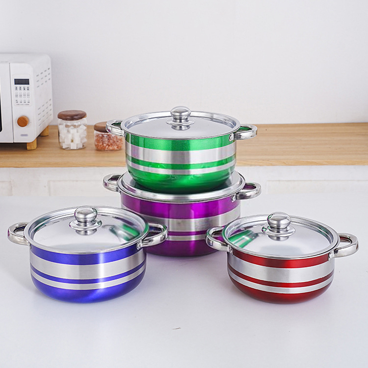 Stainless steel color soup pot set,HangYu Housewares ,Stainless steel saucepan set