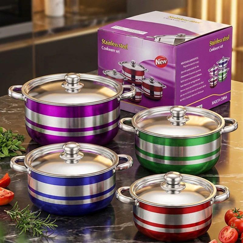 Stainless steel color soup pot set,HangYu Housewares ,Stainless steel saucepan set
