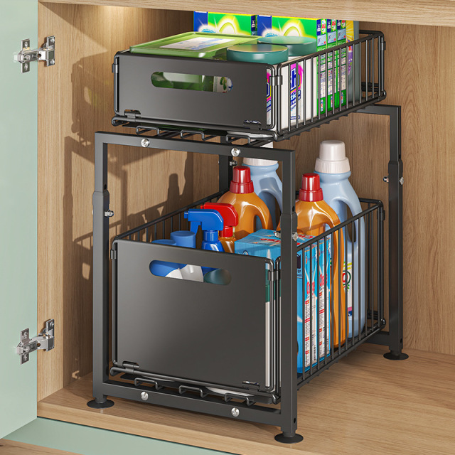 Kitchen self-installing basket-style cabinet with pull-out bowl baskets for dish storage, under-sink drawer-style multi-level storage rack,HangYu Housewares ,Kitchen self-installing basket-style cabinet with pull-out bowl baskets for dish storage, under-sink drawer-style multi-level storage rack