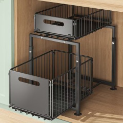 Kitchen self-installing basket-style cabinet with pull-out bowl baskets for dish storage, under-sink drawer-style multi-level storage rack,HangYu Housewares ,Kitchen self-installing basket-style cabinet with pull-out bowl baskets for dish storage, under-sink drawer-style multi-level storage rack