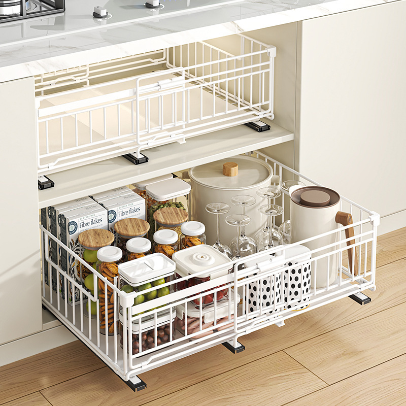 Extendable folding pull-out drawer shelf with multi-functional storage basket for cabinets,HangYu Housewares ,Extendable folding pull-out drawer shelf with multi-functional storage basket for cabinets