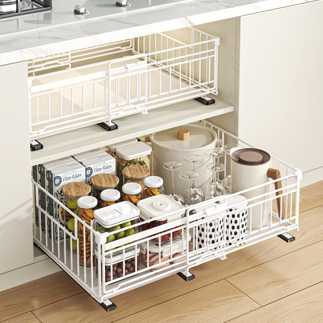 Extendable folding pull-out drawer shelf with multi-functional storage basket for cabinets,HangYu Housewares ,Extendable folding pull-out drawer shelf with multi-functional storage basket for cabinets