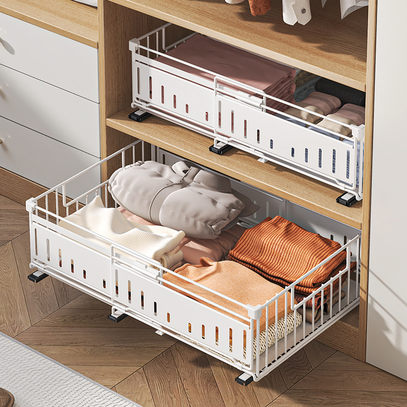 Extendable folding pull-out drawer shelf with multi-functional storage basket for cabinets,HangYu Housewares ,Extendable folding pull-out drawer shelf with multi-functional storage basket for cabinets
