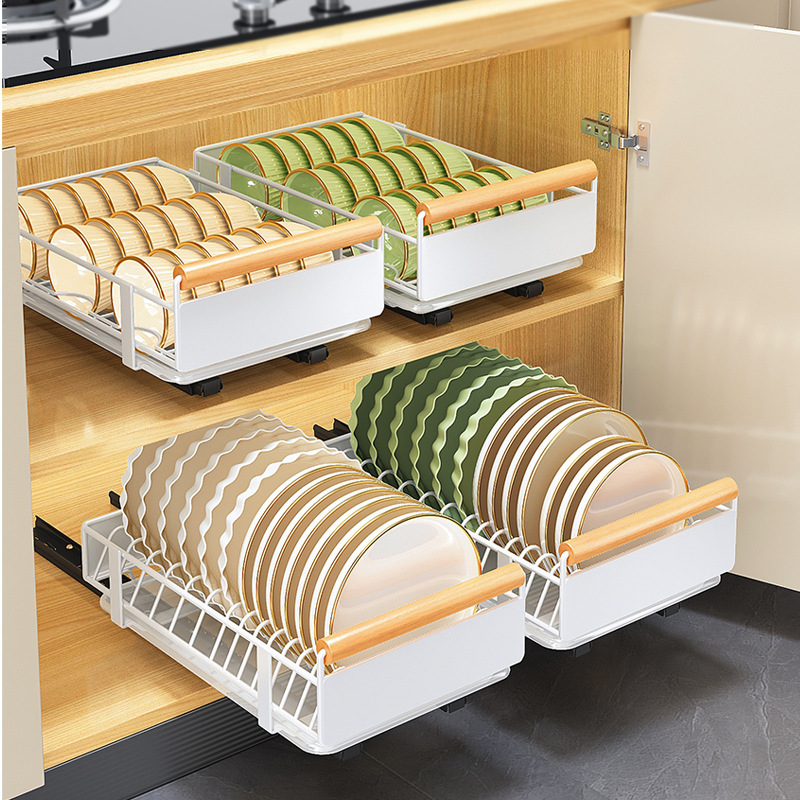 Kitchen self-installing basket-style cabinet with pull-out bowl baskets for dish storage, under-sink drawer-style multi-level storage rack,HangYu Housewares ,Kitchen self-installing basket-style cabinet with pull-out bowl baskets for dish storage, under-sink drawer-style multi-level storage rack