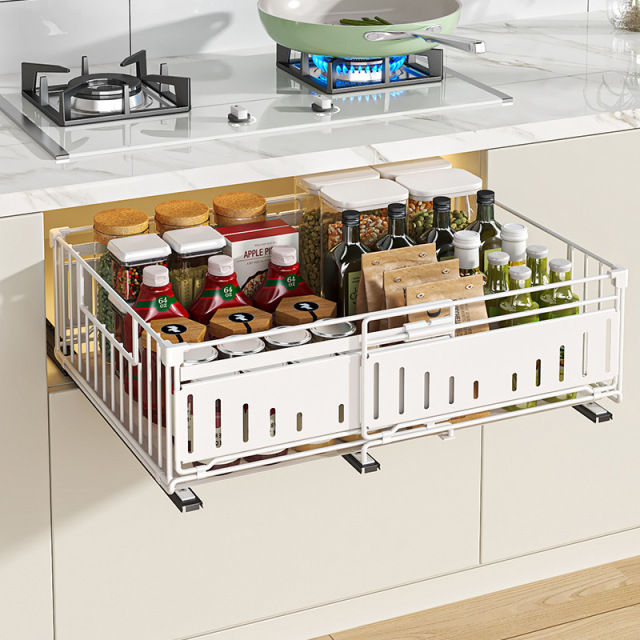 Extendable folding pull-out drawer shelf with multi-functional storage basket for cabinets,HangYu Housewares ,Extendable folding pull-out drawer shelf with multi-functional storage basket for cabinets