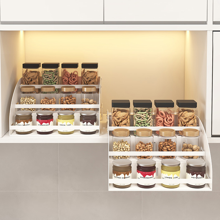 Kitchen top cabinet height-adjustable pull-out basket cabinet under the countertop drawer-style spice rack basket high cabinet top cabinet up-and-down telescopic storage rack,HangYu Housewares ,Kitchen top cabinet height-adjustable pull-out basket cabinet under the countertop drawer-style spice rack basket high cabinet top cabinet up-and-down telescopic storage rack