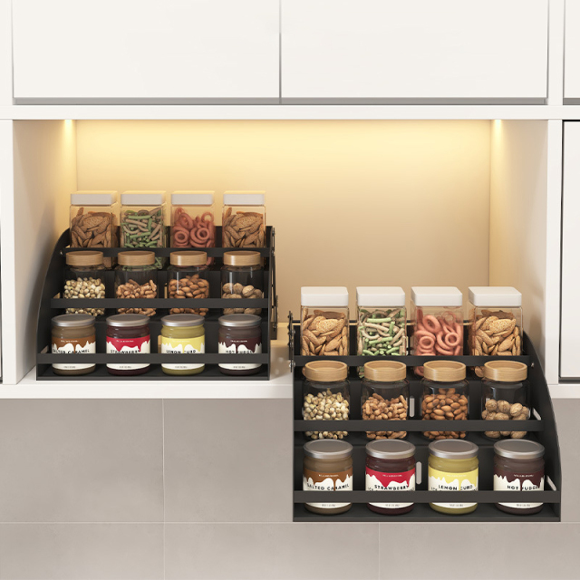 Kitchen top cabinet height-adjustable pull-out basket cabinet under the countertop drawer-style spice rack basket high cabinet top cabinet up-and-down telescopic storage rack,HangYu Housewares ,Kitchen top cabinet height-adjustable pull-out basket cabinet under the countertop drawer-style spice rack basket high cabinet top cabinet up-and-down telescopic storage rack