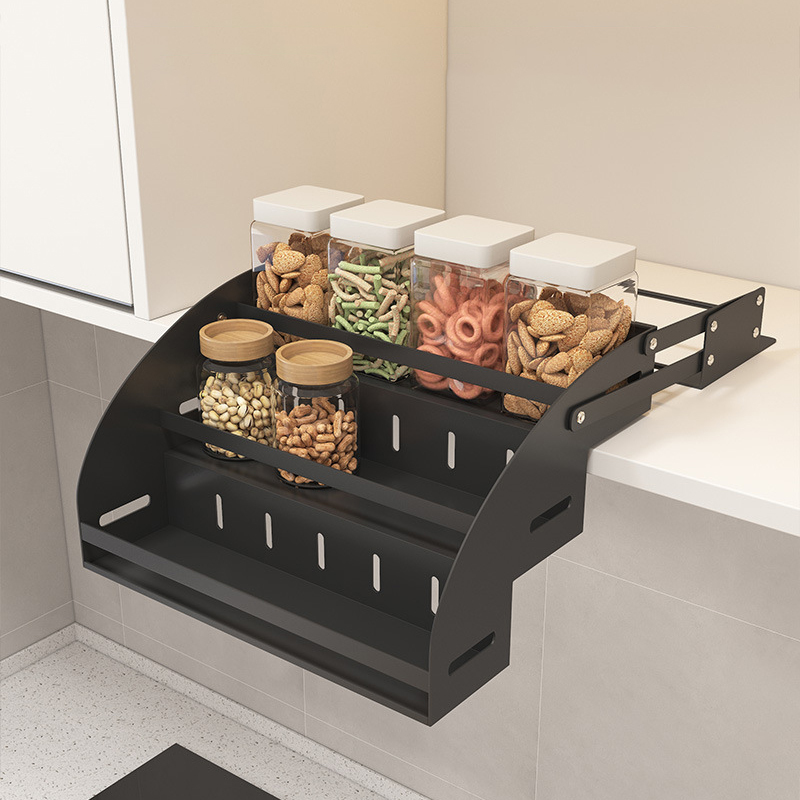 Kitchen top cabinet height-adjustable pull-out basket cabinet under the countertop drawer-style spice rack basket high cabinet top cabinet up-and-down telescopic storage rack,HangYu Housewares ,Kitchen top cabinet height-adjustable pull-out basket cabinet under the countertop drawer-style spice rack basket high cabinet top cabinet up-and-down telescopic storage rack