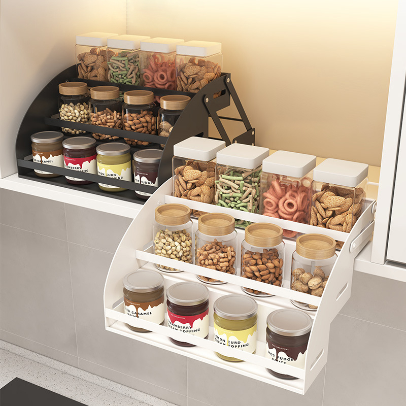Kitchen top cabinet height-adjustable pull-out basket cabinet under the countertop drawer-style spice rack basket high cabinet top cabinet up-and-down telescopic storage rack,HangYu Housewares ,Kitchen top cabinet height-adjustable pull-out basket cabinet under the countertop drawer-style spice rack basket high cabinet top cabinet up-and-down telescopic storage rack