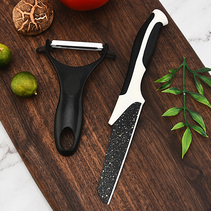 Stainless steel knife set with malachite knife tools - five pieces, including a chef's knife for cutting meat and vegetables, a fruit knife, and a vegetable peeler set,HangYu Housewares ,Stainless steel knife set with malachite knife tools - five pieces, including a chef's knife for cutting meat and vegetables, a fruit knife, and a vegetable peeler set