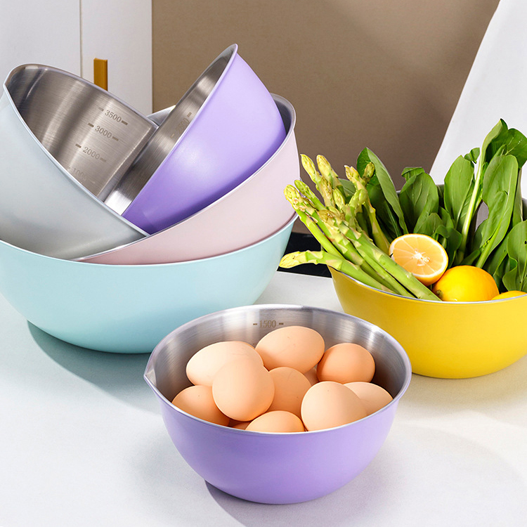 Colored  stainless steel salad bowl, egg beater bowl with scale, baking and cooking dish,HangYu Housewares ,Colored  stainless steel salad bowl, egg beater bowl with scale, baking and cooking dish