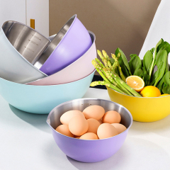 Colored  stainless steel salad bowl, egg beater bowl with scale, baking and cooking dish,HangYu Housewares ,Colored  stainless steel salad bowl, egg beater bowl with scale, baking and cooking dish