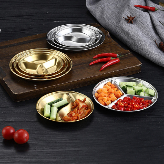 Stainless steel circular dipping dish, multi-compartment sauce dish,HangYu Housewares ,Stainless steel circular dipping dish, multi-compartment sauce dish