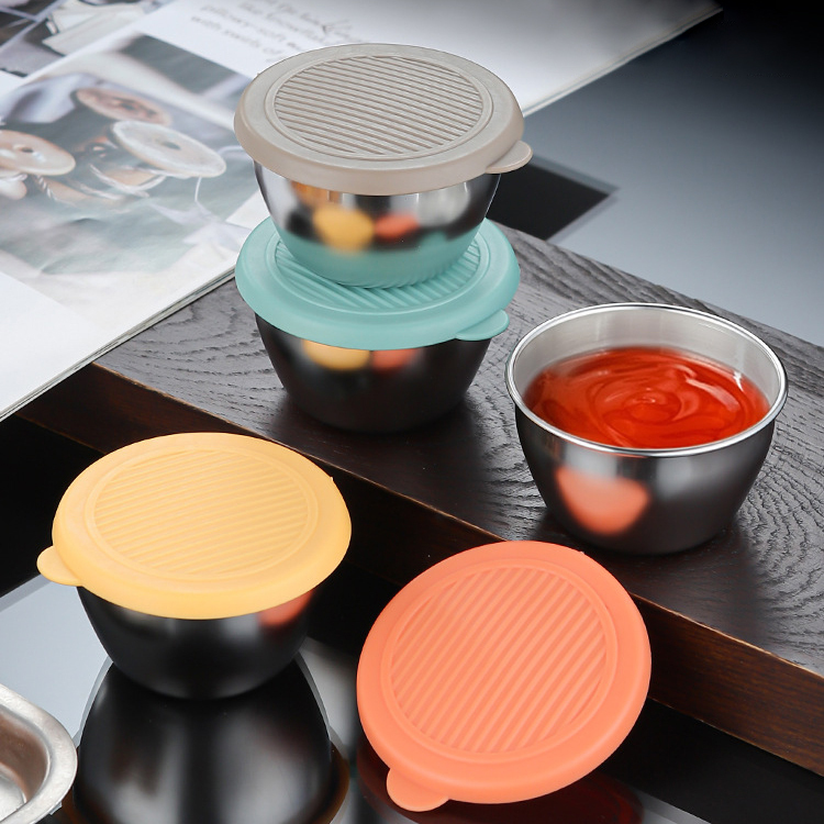 Stainless steel dipping dish, with a sealed leak-proof silicone lid,HangYu Housewares ,Stainless steel dipping dish, with a sealed leak-proof silicone lid