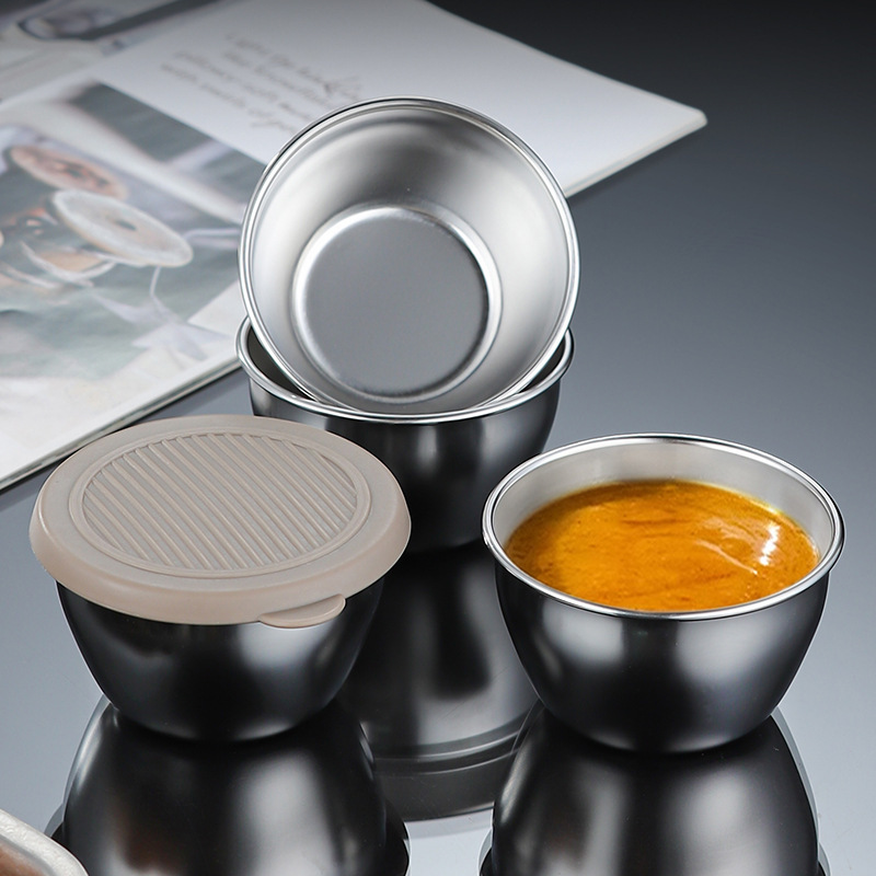 Stainless steel dipping dish, with a sealed leak-proof silicone lid,HangYu Housewares ,Stainless steel dipping dish, with a sealed leak-proof silicone lid