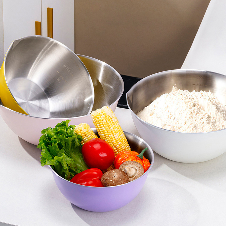 Colored  stainless steel salad bowl, egg beater bowl with scale, baking and cooking dish,HangYu Housewares ,Colored  stainless steel salad bowl, egg beater bowl with scale, baking and cooking dish