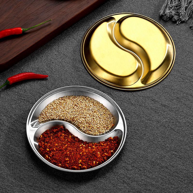 Stainless steel circular dipping dish, multi-compartment sauce dish,HangYu Housewares ,Stainless steel circular dipping dish, multi-compartment sauce dish