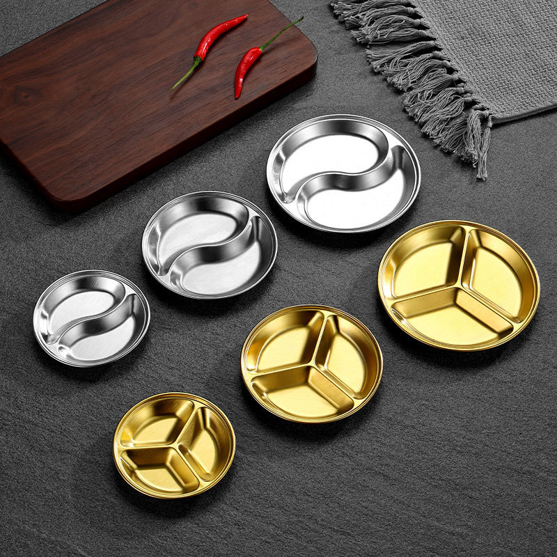 Stainless steel circular dipping dish, multi-compartment sauce dish,HangYu Housewares ,Stainless steel circular dipping dish, multi-compartment sauce dish