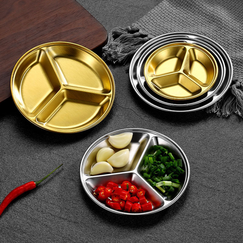 Stainless steel circular dipping dish, multi-compartment sauce dish,HangYu Housewares ,Stainless steel circular dipping dish, multi-compartment sauce dish