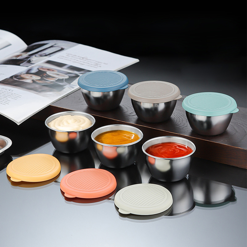 Stainless steel dipping dish, with a sealed leak-proof silicone lid,HangYu Housewares ,Stainless steel dipping dish, with a sealed leak-proof silicone lid