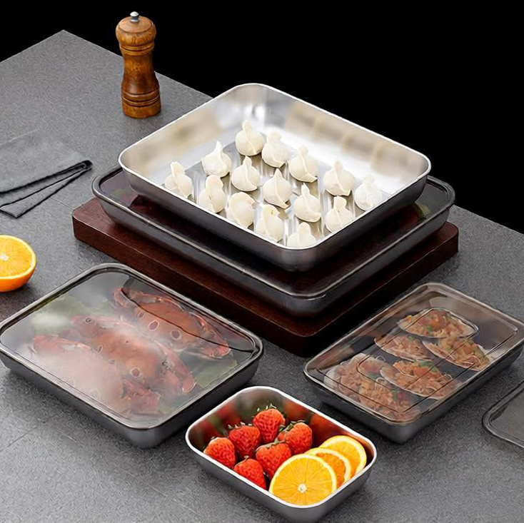 Stainless steel lid-covered versatile square plate,HangYu Housewares ,Stainless steel lid-covered versatile square plate