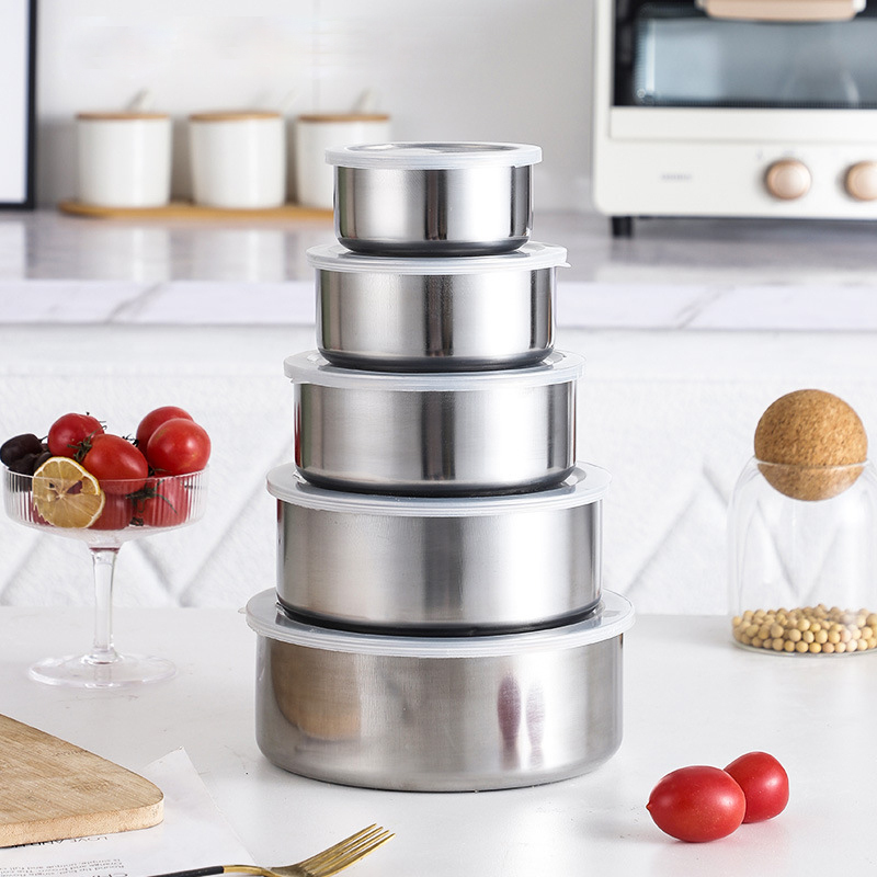 Stainless steel round food storage set of five pieces,HangYu Housewares ,Stainless steel round food storage set of five pieces