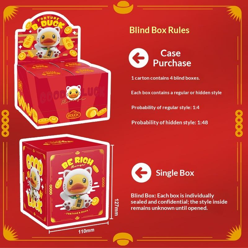 B.Duck Lucky Fortune Duck Blind Box Duck Trendy Animal Theme Toy Blind Box Desk Decoration Home Creative Doll