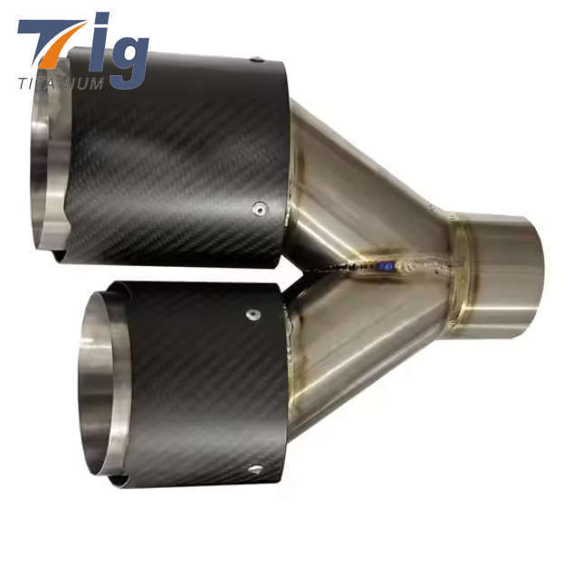 Black Carbon + Titanium Exhaust Tip Dual Pipe Muffler Trim L+R