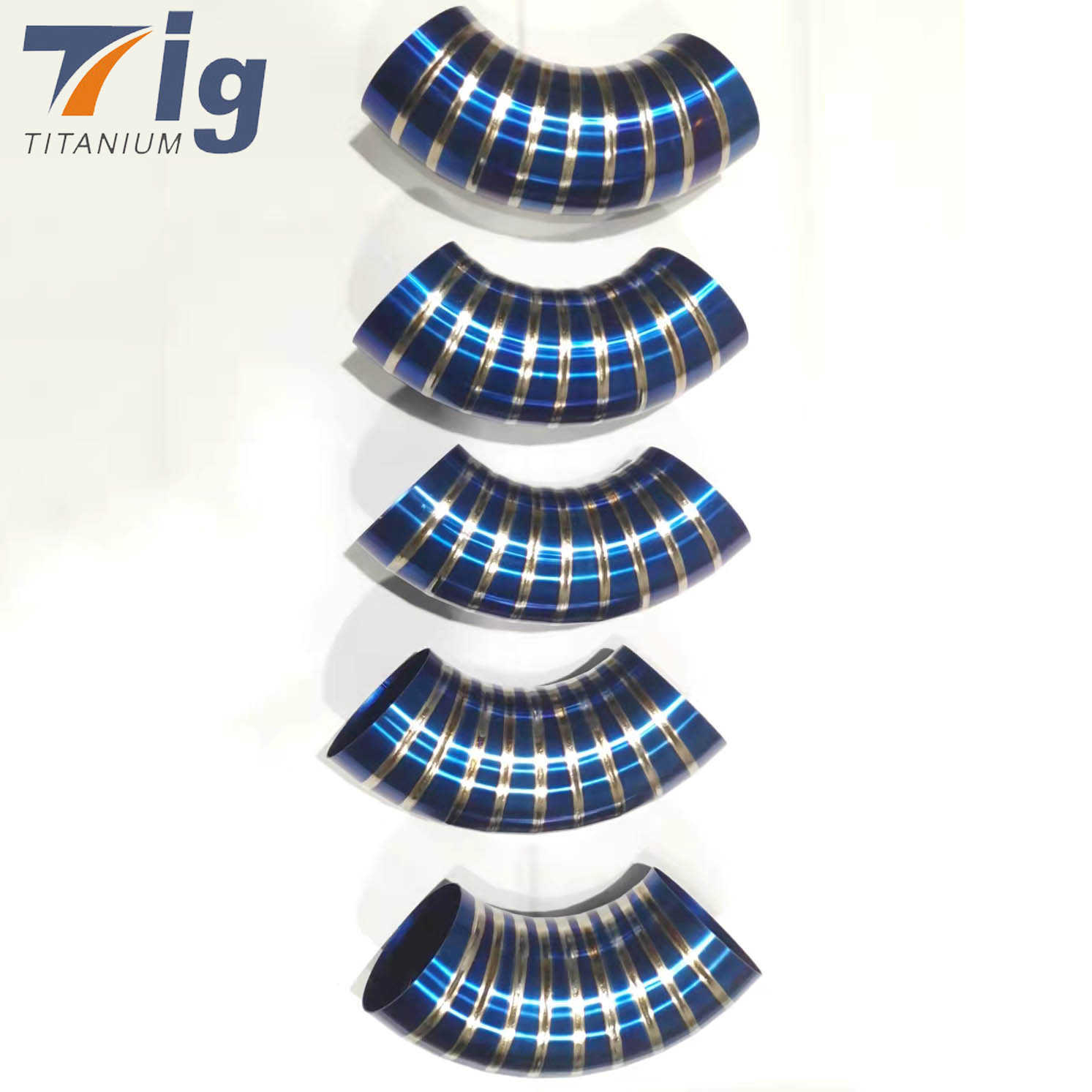 1.75" 3'' 4"( 6pcs 90 Degree bend ) - Lobster burn blue Pie Cut titanium 1.5D Radius Pre-welded Pie Cuts Bends