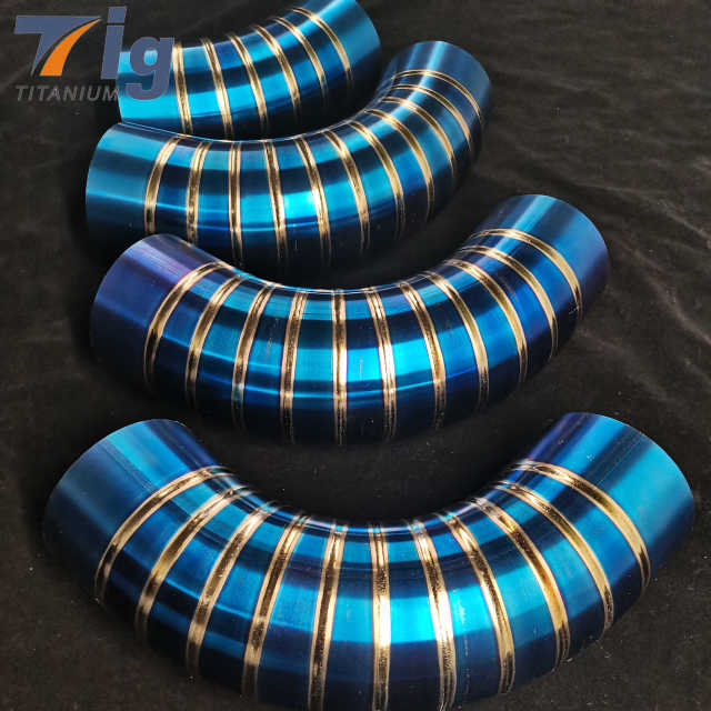 Titanium Pre-welded burnt Blue Pie Cuts 1.5D raw Exhaust Elbow Bend - 5" 90 Degree
