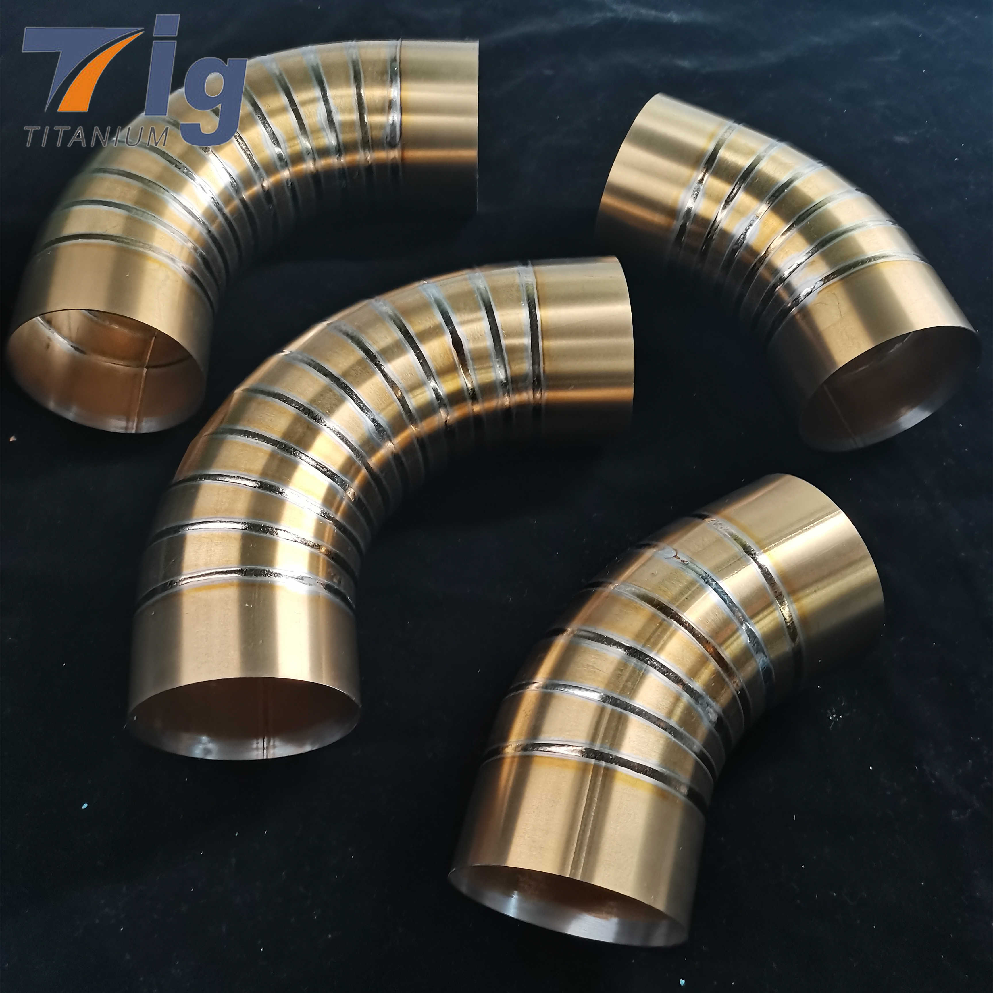 1.75" 3" 4" 1.0mm Titanium Pre-welded Pie Cuts for Exhaust Pipe Cuts 1.5D Radius golden Colored