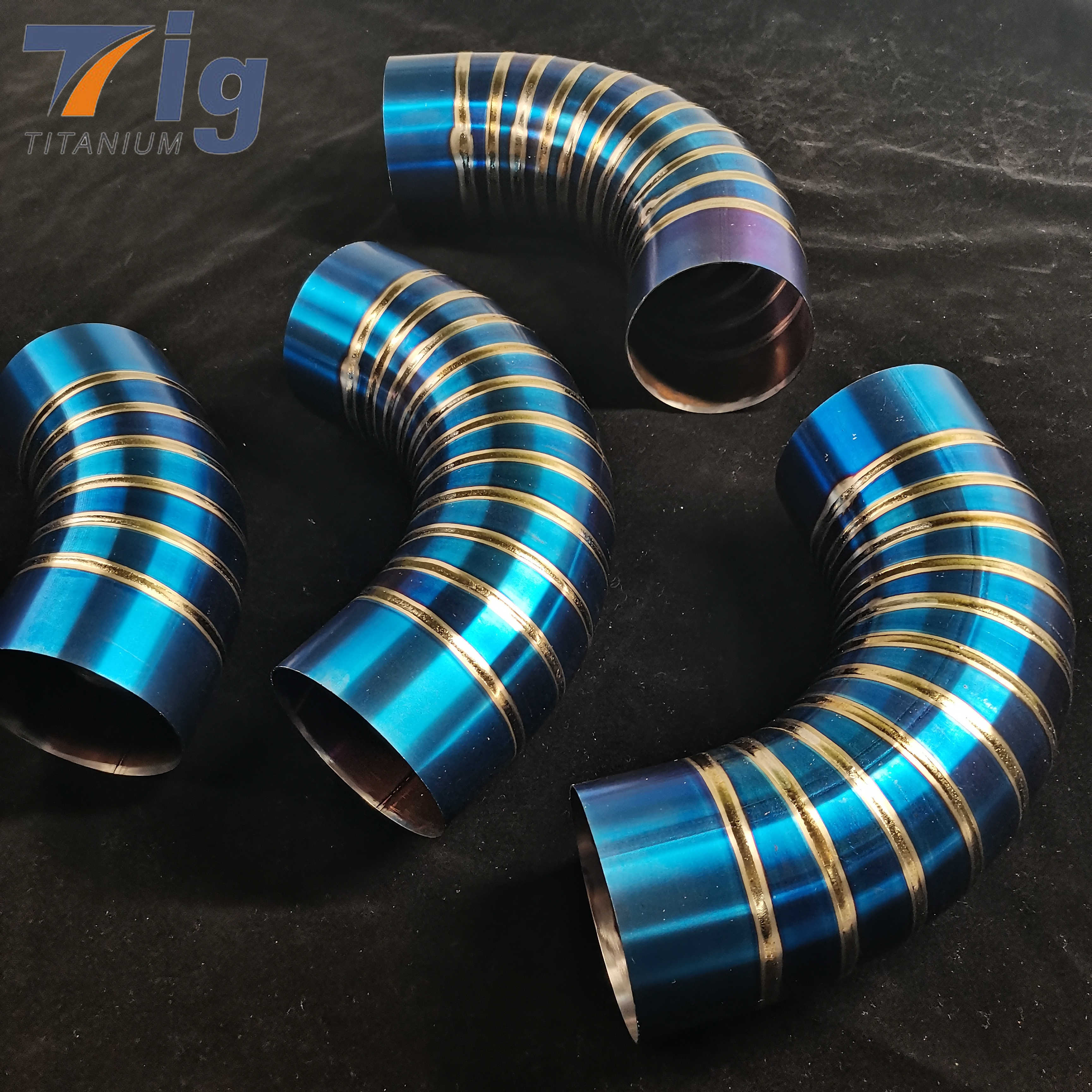 Titanium Pre-welded burnt Blue Pie Cuts 1.5D raw Exhaust Elbow Bend - 5" 90 Degree