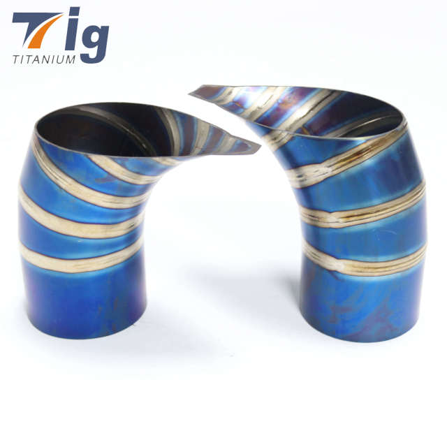 5" 1.2mm tear drop cut brushed Titanium 1.5D DIY lobster titanium degree blue burnt pie cut elbow tear drop exhaust tip