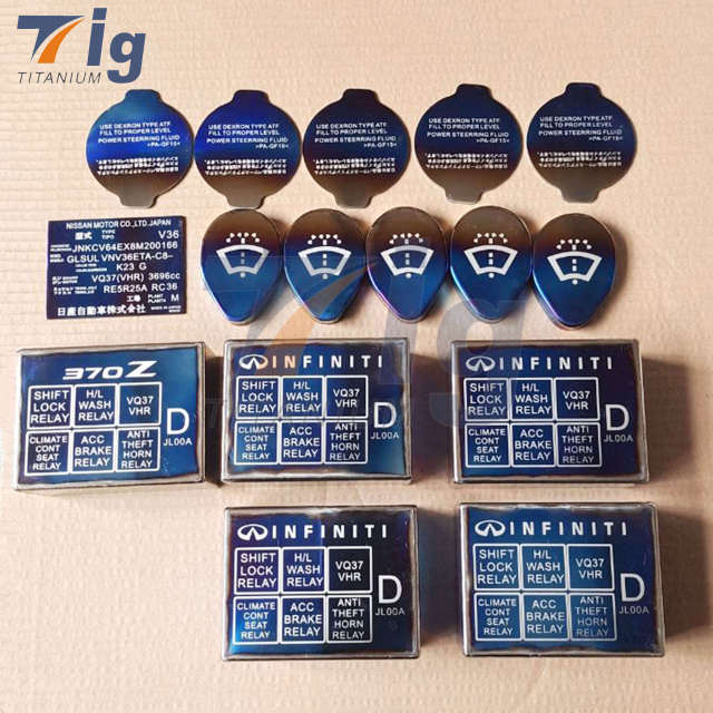 Titanium Engine Fuse Box/Tank Cover Oil Filler Caps/Windshield Fluid Tank Cap/80*60mm plate 350Z 370z G35 G37 q40 q60