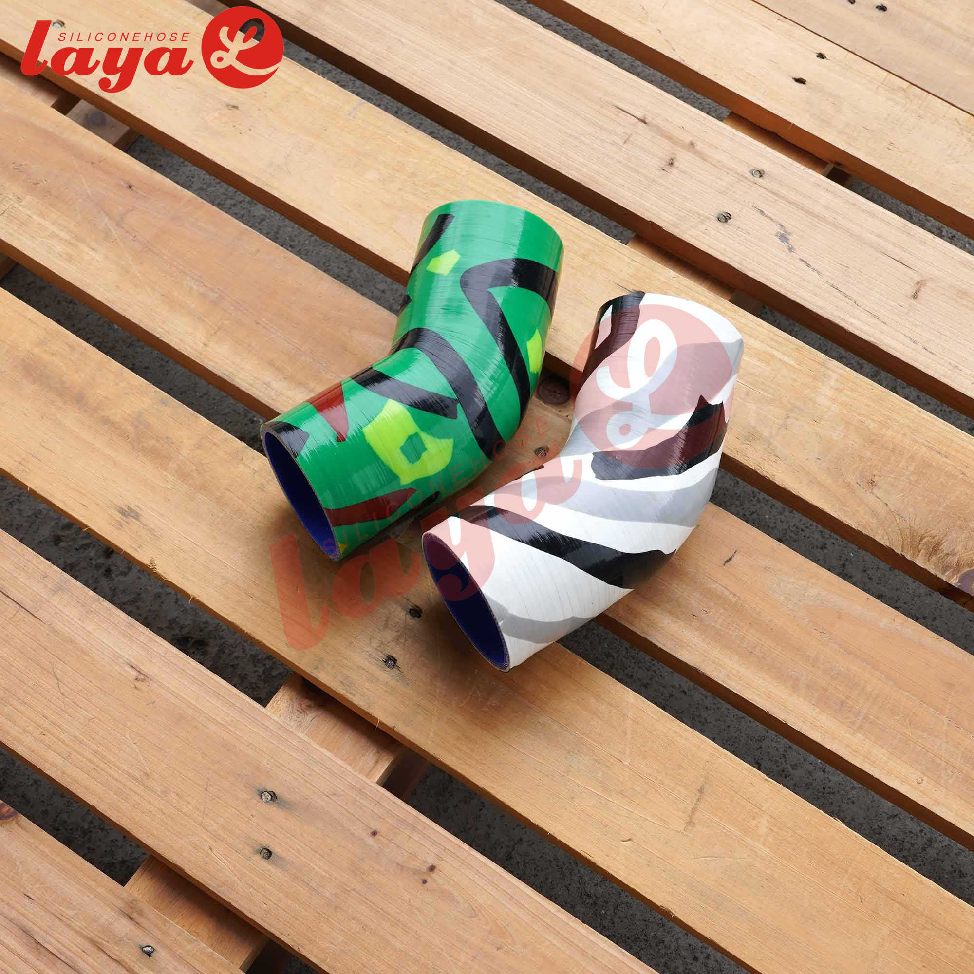 45 degree elbow hose 102+102mm leg length 5mm thickness snow camo and woodland camo