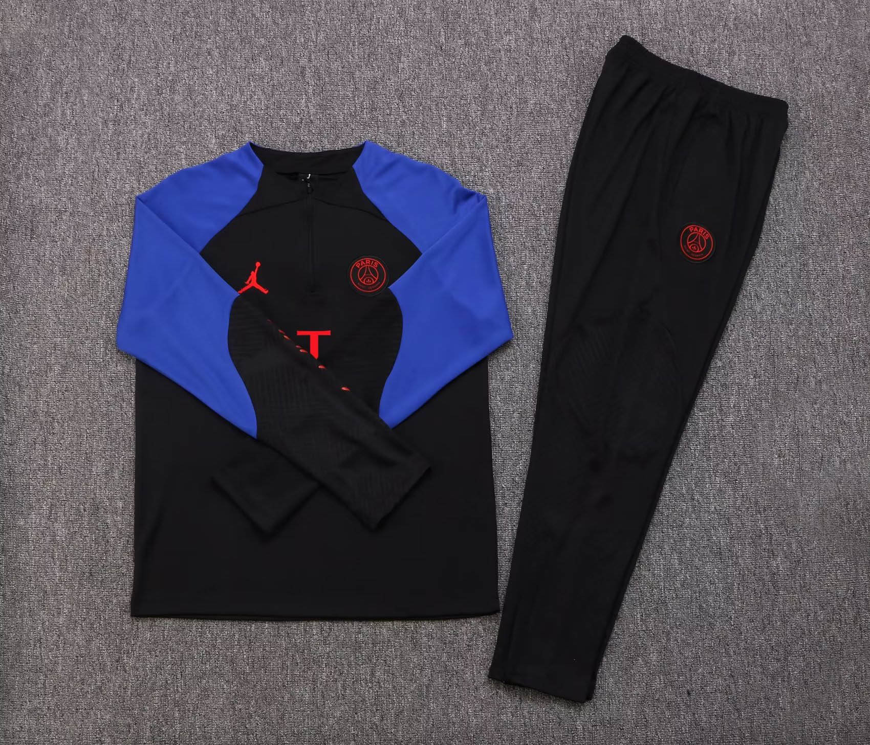 2022/2023 Psg Paris Saint-Germain Half-Pull Training Suit Black-Blue Sleeve Set