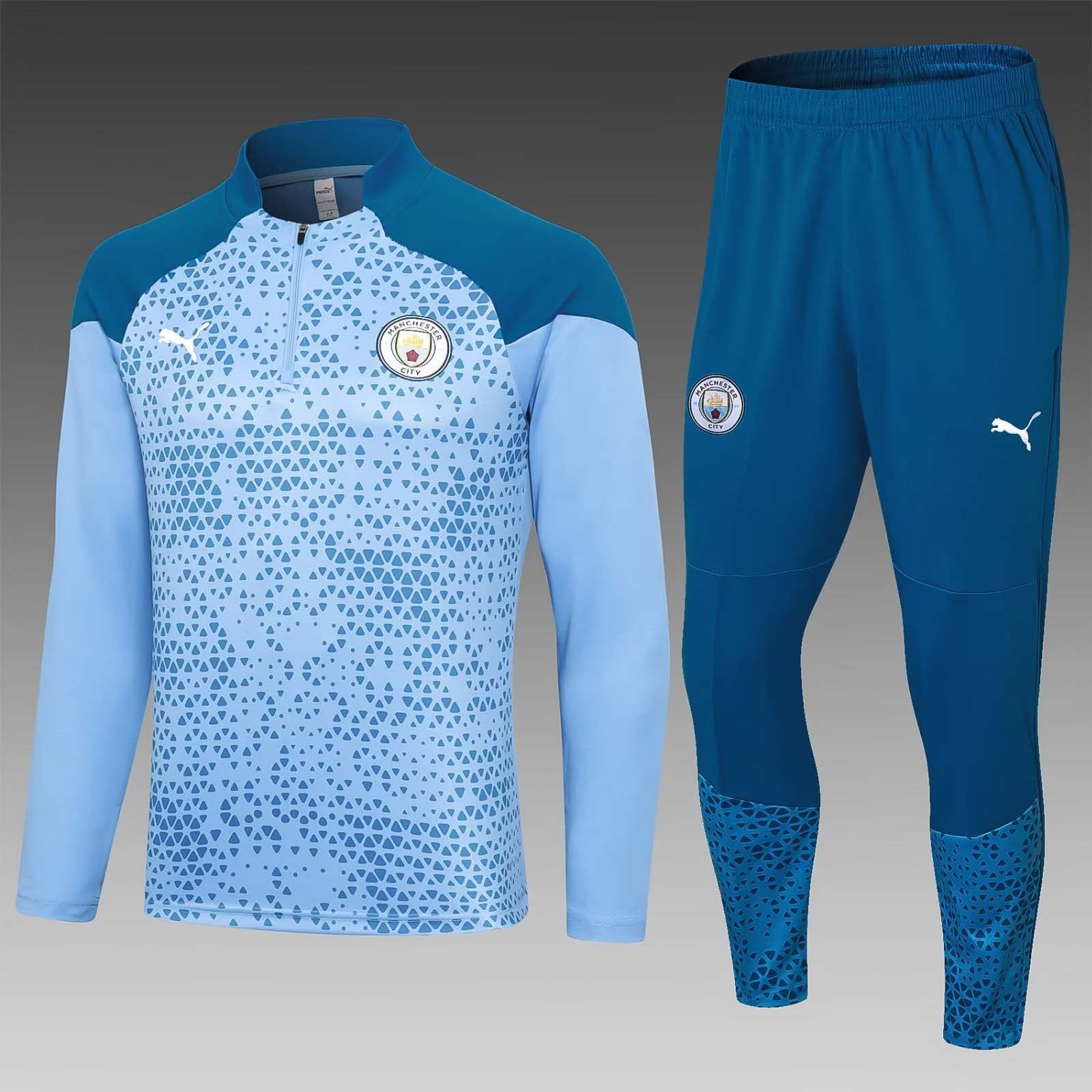 2023/2024 Manchester City Half-Pull Training Suit blue Football Shirt 1:1 Thai Quality Set