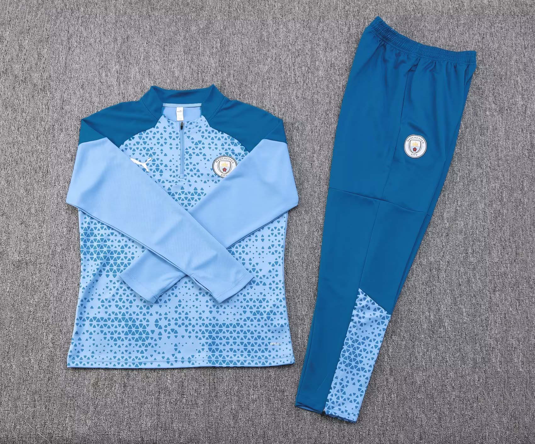 2023/2024 Manchester City Half-Pull Training Suit blue Football Shirt 1:1 Thai Quality Set