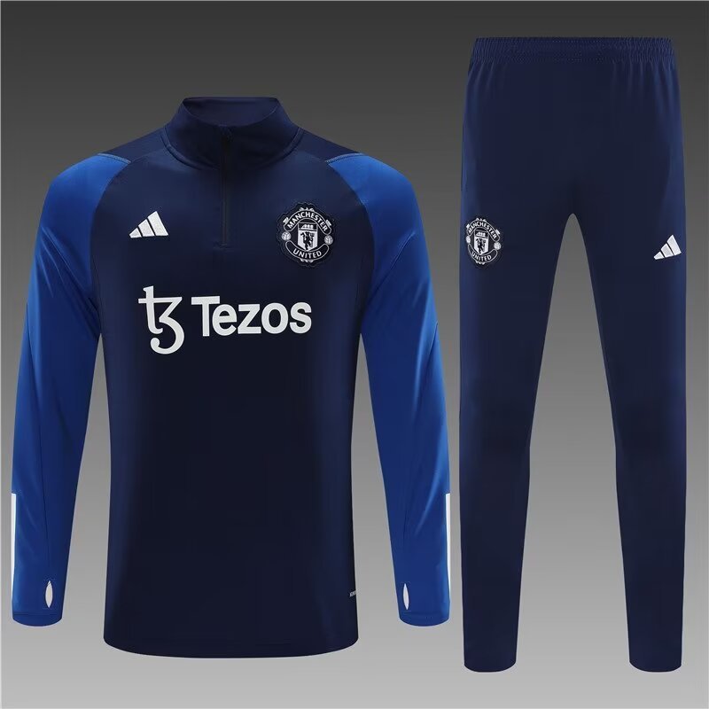 2023/2024 Manchester United half-pull training suit sapphire blue suit 1:1 Thai quality