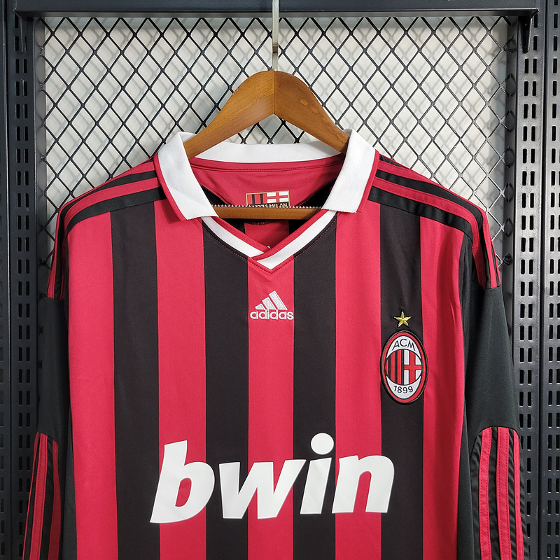 Retro Long Sleeve 2009-10 AC Milan Home ZAMBROTTA KAKA MALDINI RONALDINHO BECKHAM ELSHAARAWY PIRLO Football jersey retro