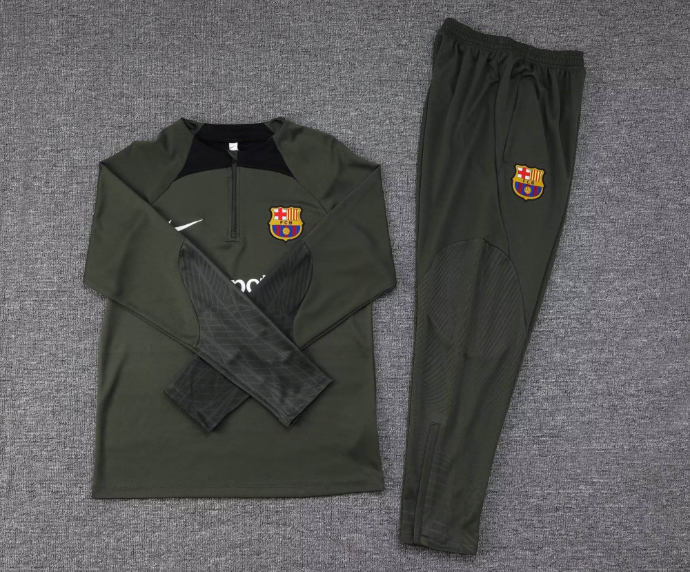 2023/2024 Player Version Barcelona Half Training Uniform Army Green Jersey Set 1:1 Thai Quality