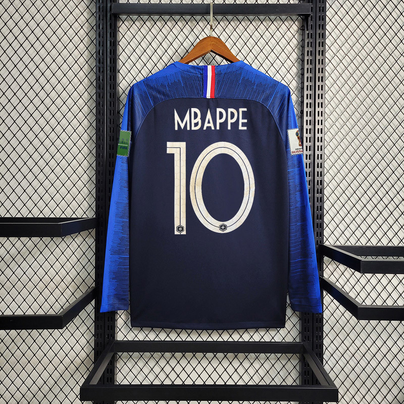 Retro Version 2018 World Cup France Home Long Sleeve  Mbappe #10 Griezmann Coman Kante Pogba Soccer Football jersey retro