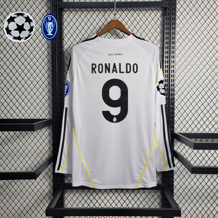 Retro 2009-10 Real Madrid Home Long Sleeve KAKA RONALDO  Football jersey retro