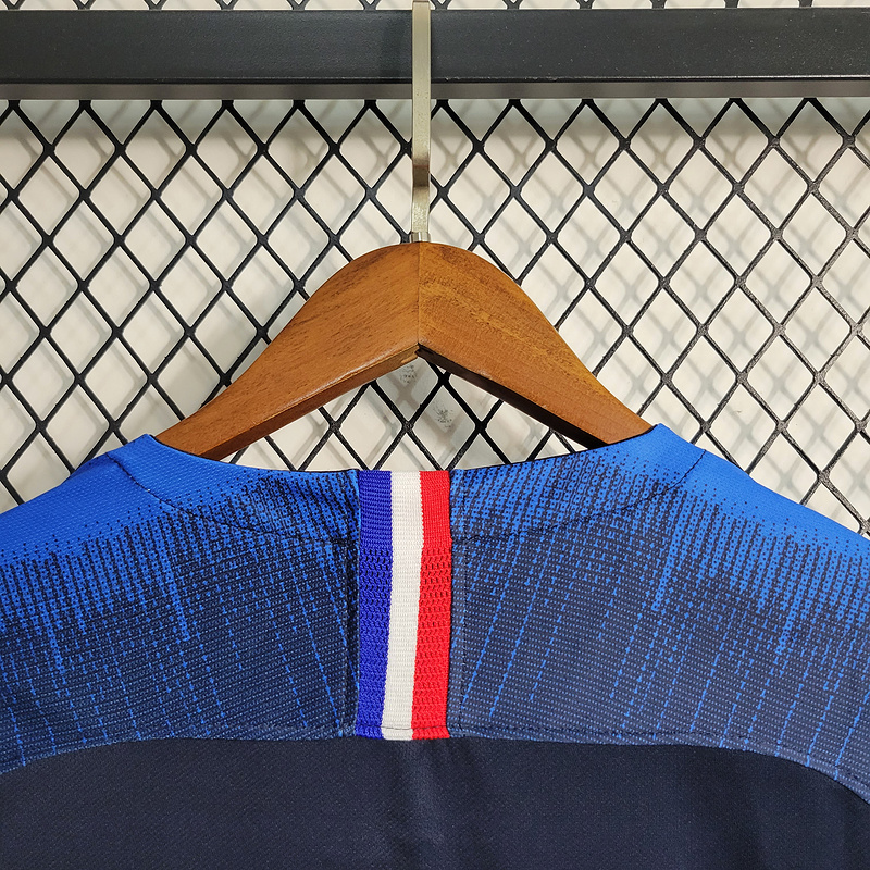 Retro Version 2018 World Cup France Home Long Sleeve  Mbappe #10 Griezmann Coman Kante Pogba Soccer Football jersey retro