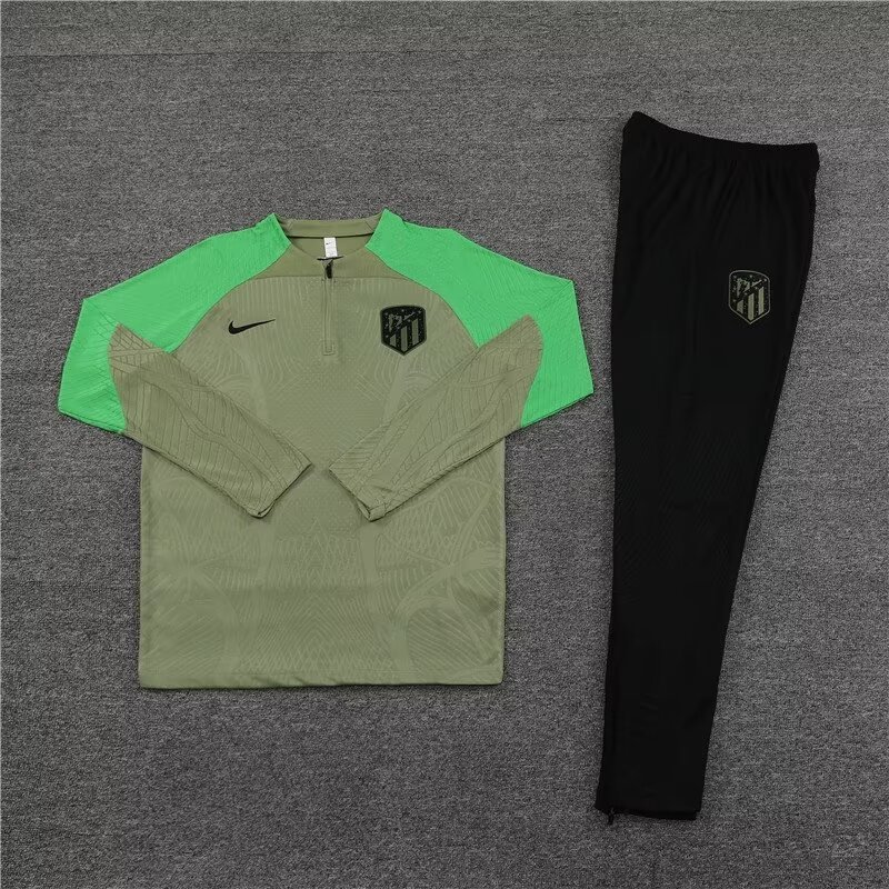 2023/2024 Player Edition Atletico Madrid Half Pull Training Wear Green Jersey Set