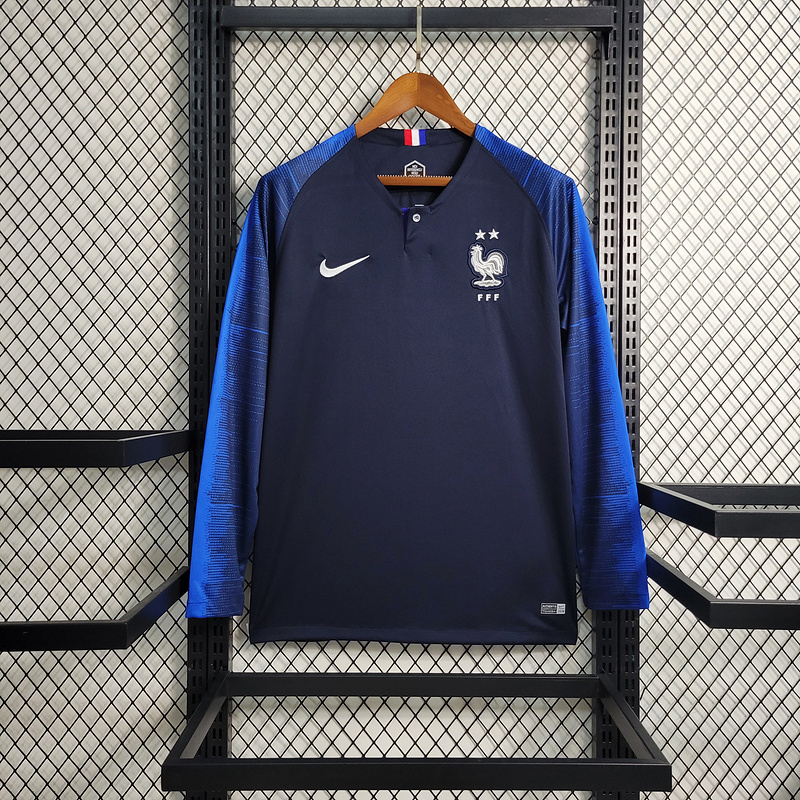 Retro Version 2018 World Cup France Home Long Sleeve  Mbappe #10 Griezmann Coman Kante Pogba Soccer Football jersey retro