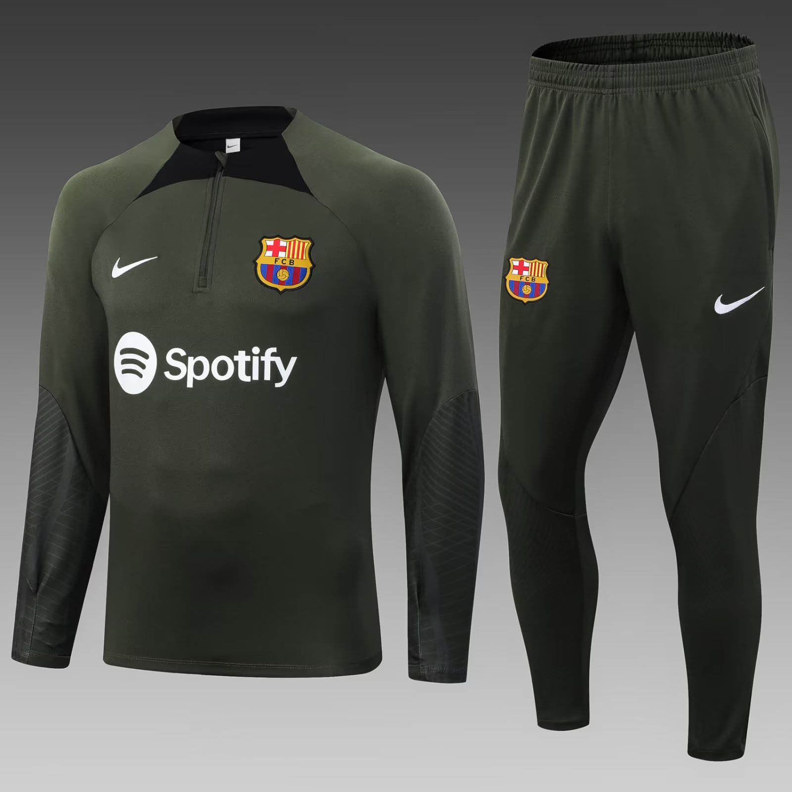 2023/2024 Player Version Barcelona Half Training Uniform Army Green Jersey Set 1:1 Thai Quality