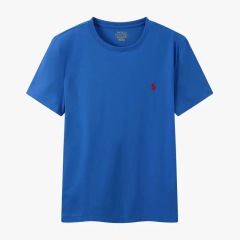 Dark blue with red logo，
