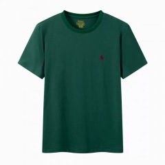 Dark green with red logo，
