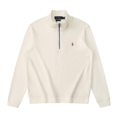 White with brown logo